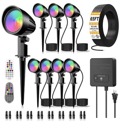 Landscape Lights 15W RGBW Color Changing 65FT 8Pack IP66 Waterproof SOROP Wire