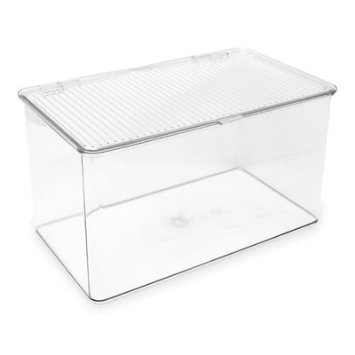 Large Stackable Organizer Bin (10.75  x 6.5  x 6.1 ) w Hinged Lid Clear Stora...