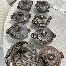 Ucagco Occupied Japan IRIS lidded bowl set (7) + 2 Side Dishes Hand Crafted VTG