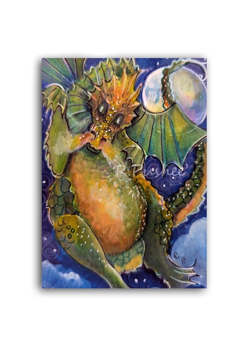 Chubby Belly , firey dragon, Whimsical..ACEO ORIGINAL ART
