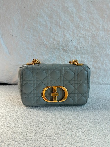 Christian Dior 2021 Caro Small Cement Grey Cannage Gold HW Pre-Owned