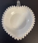 Fenton Silver Crest White Milk Glass Heart Shape Candy Dish w/ Handle Valentine