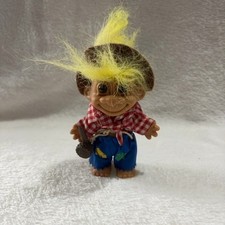 Russ Troll Doll Vintage 1990s Farmer Outfit Yellow Hair Figure