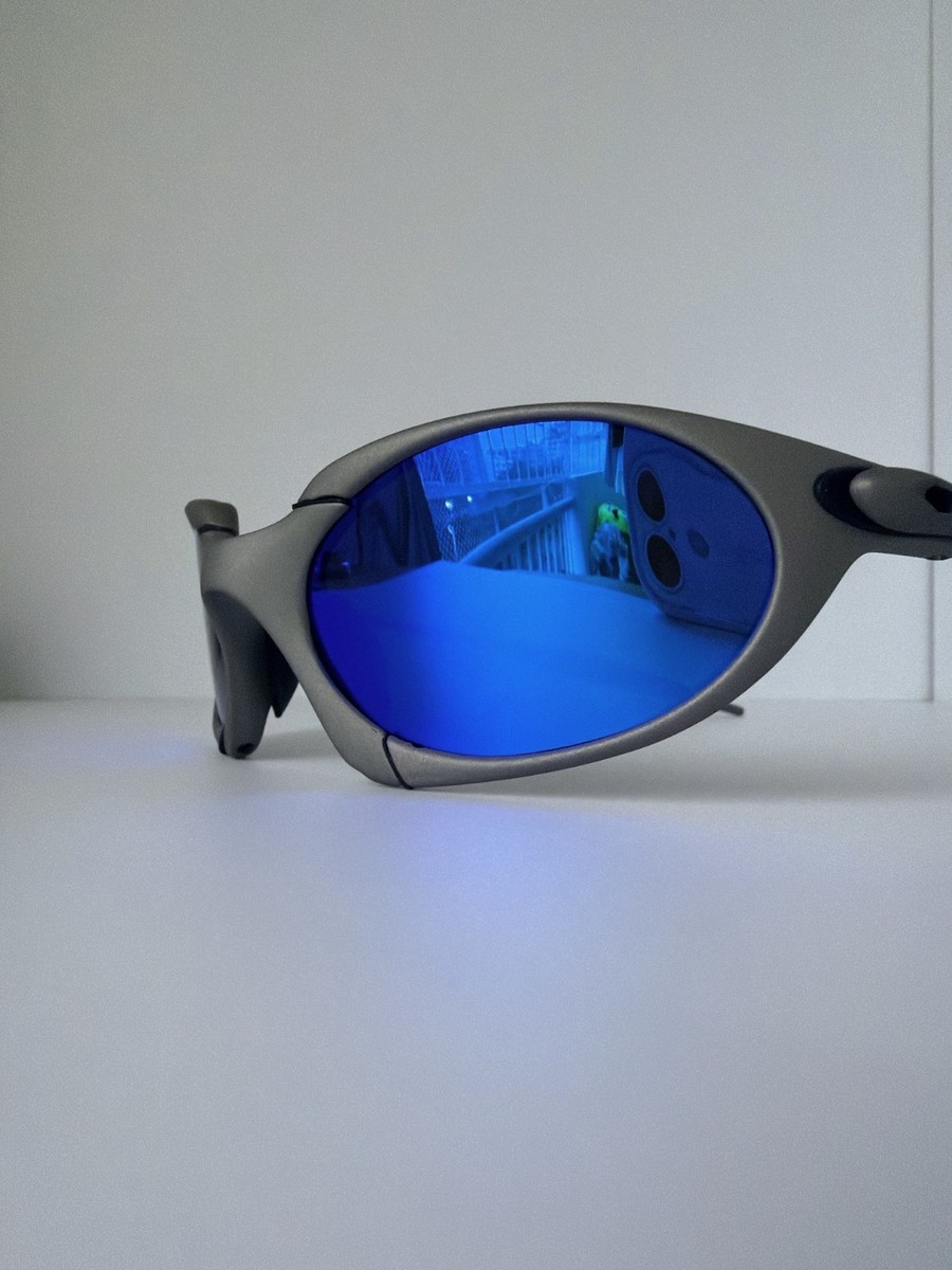 Oakley Romeo X Metal Polarized Sunglasses Matte Gray Frame/Blue