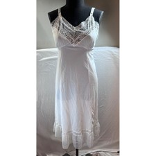Vintage Phil-Maid White Nylon Full Slip Lace Trim Ruffle Hem Size 36