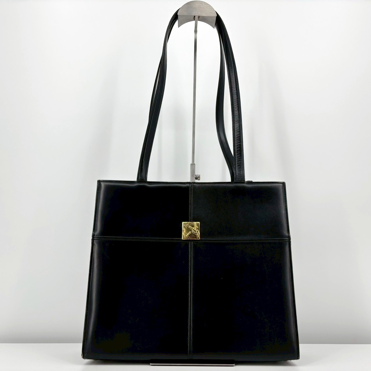 Yves Saint Laurent Tote Bag Black Leather Gold Logo Authentic From Japan