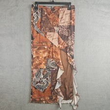 Y2K Patchwork Mesh Skirt Brown Boho Fairy Grunge Asymmetrical Midi Indie Sleaze