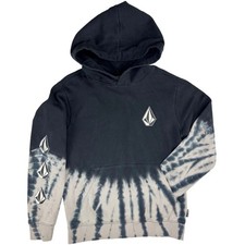 Volcom Kids Sz 8 Tie Dye Hoodie Black Gray Logo Pullover Hooded Sweatshirt