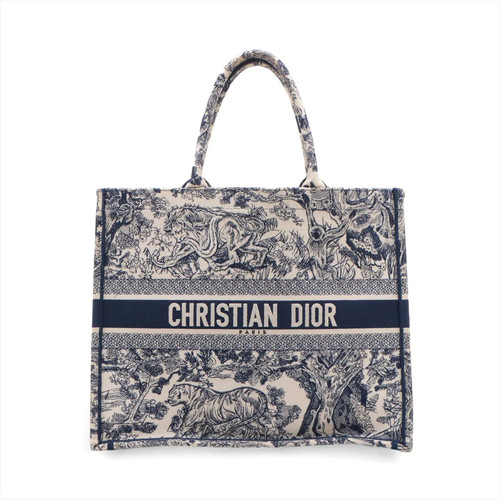 Christian Dior Toile Doo JUY Embroidery Book Tote Large canvas Tote bag Navy Blu