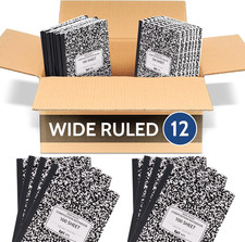 12 Pack - Marble Hardcover Wide Ruled Composition Notebook  200 Pages 100 She