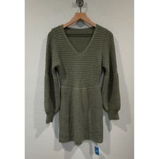 Cupshe Puff Long Sleeve Honeycomb Knit Mini Sweater Dress Sage Green Small NWT