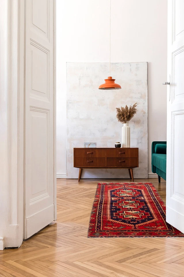 Vintage Hand-knotted Runner Rug 3'4" x 7'10" Traditional Oriental Wool Carpet - Image 2 of 4