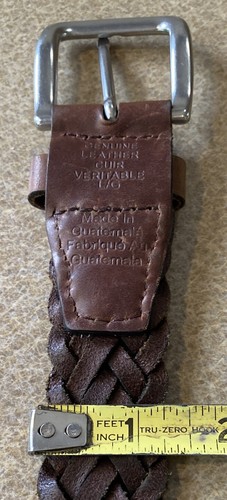 Men's L Genuine Leather Braided Belt Brown 47" Long 1.25" Wide Made in Guatemala - Picture 5 of 6