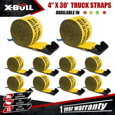 X-BULL Winch Truck Straps 10 Pack 4'' x 30'   w/Flat Hook for Towing 18000 lbs