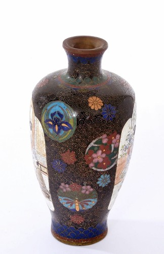 Vase geisha et samouraï japonais émaillé cloisonné années 1900 peint à la main - Photo 3 sur 10