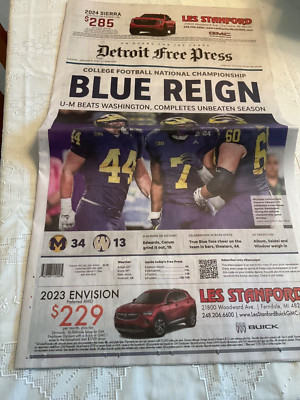 Jan 9 Detroit Free Press Michigan Football National Championship Newspaper