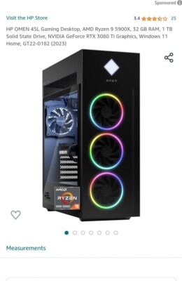 OMEN by HP 45L Ryzen 9 Win11 32 RAM 1TB SSD RTX 3080 TI gaming Pc