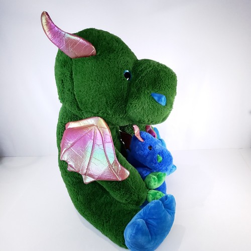 Dan Dee großer grüner sitzender Jumbo-Drache mit blauem Baby Plüschtier Stofftier Geschenk - Bild 13 von 18