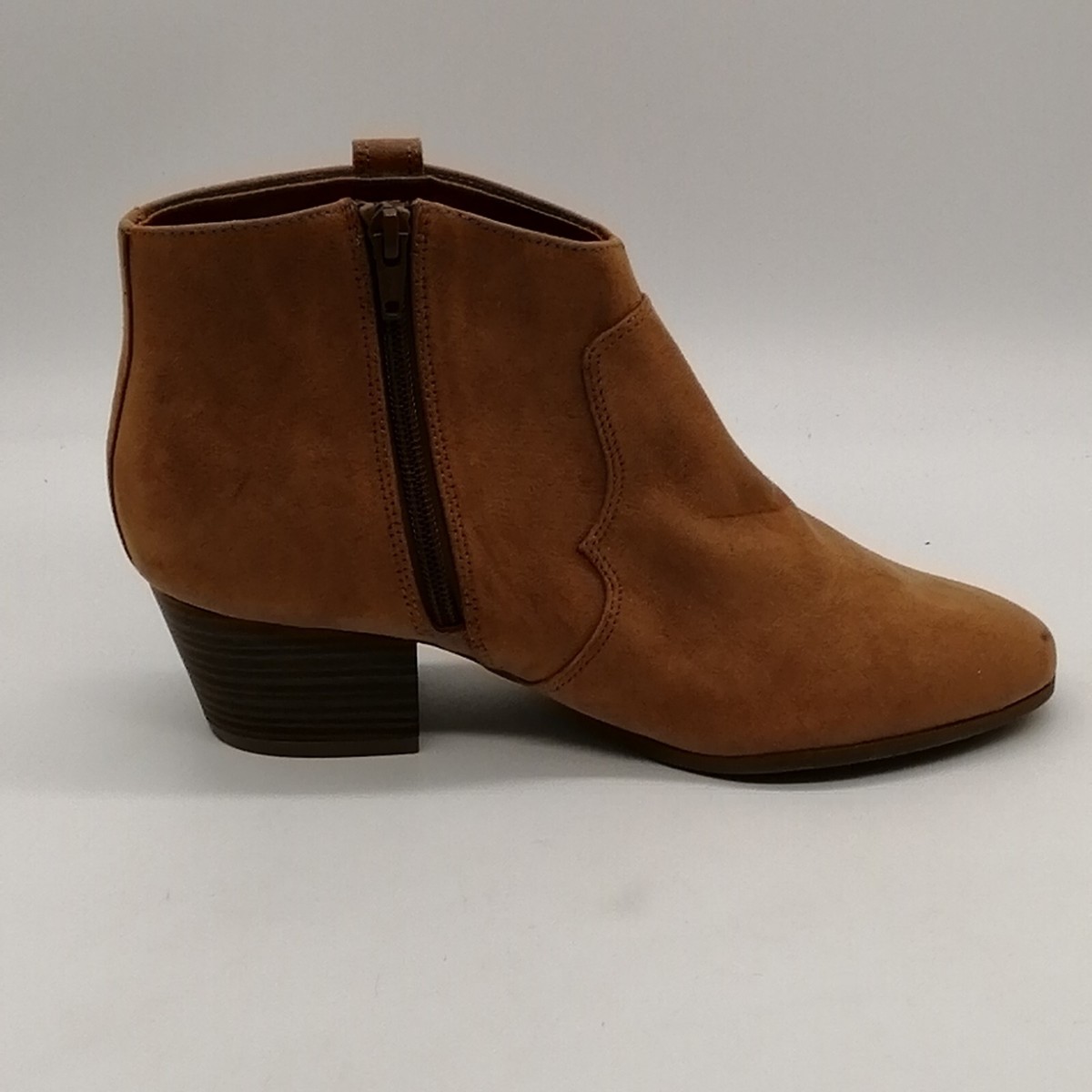 Old Navy Womens Western Ankle Boot Tan Cuban Heel Side Zip Pointed Toe