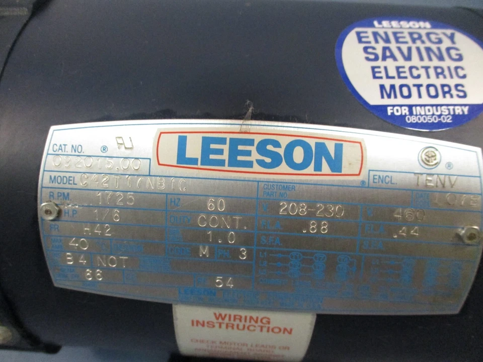 LEESON C42T17NB1C 1/6 HP 3 PHASE 1725 RPM Motor H42 Frame Cat. 092015.00 - Image 3 of 4