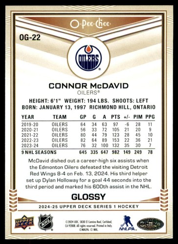 2024-25 UD UPPER DECK SERIES 1 & 2 HOCKEY O-PEE-CHEE GLOSSY CARDS *U-Pick List* - Picture 40 of 110