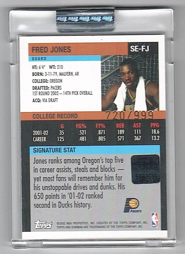 2002-03 Bowman Signature Edition #SEFJ Fred Jones Rookie Jersey Auto #/999 - Image 2 of 2