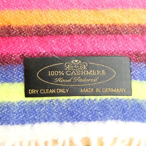 NEW 100% Pure Cashmere Bright Colors Striped Scarf 12x66 inch Fringe Germany - Picture 3 of 6