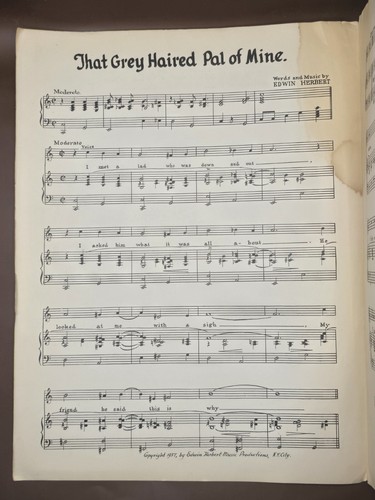1937 Vintage Sheet Music-THAT GREY HAIRED PAL OF MINE-by Edwin Herbert-VTG-RARE! - Picture 2 of 5