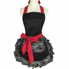 Retro Women Sexy Lace Apron with Pocket Ruffle Dress Kitchen Cooking Bib Aprons