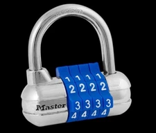 MASTER LOCK 4-DIGIT COMBINATION PADLOCK SOFT TOUCH DIAL 15230 NEW BLUE WHITE