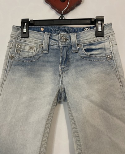 Miss Me Girls Size 10 Bermuda JK7026M Light-Wash Blue Denim Logo Shorts! A5037 - Picture 2 of 5