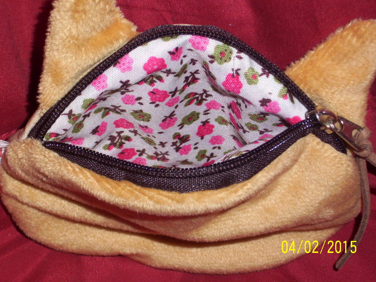 Winking GINGER CAT, Kitten COIN PURSE, Floral Lined Novelty Bag Wallet