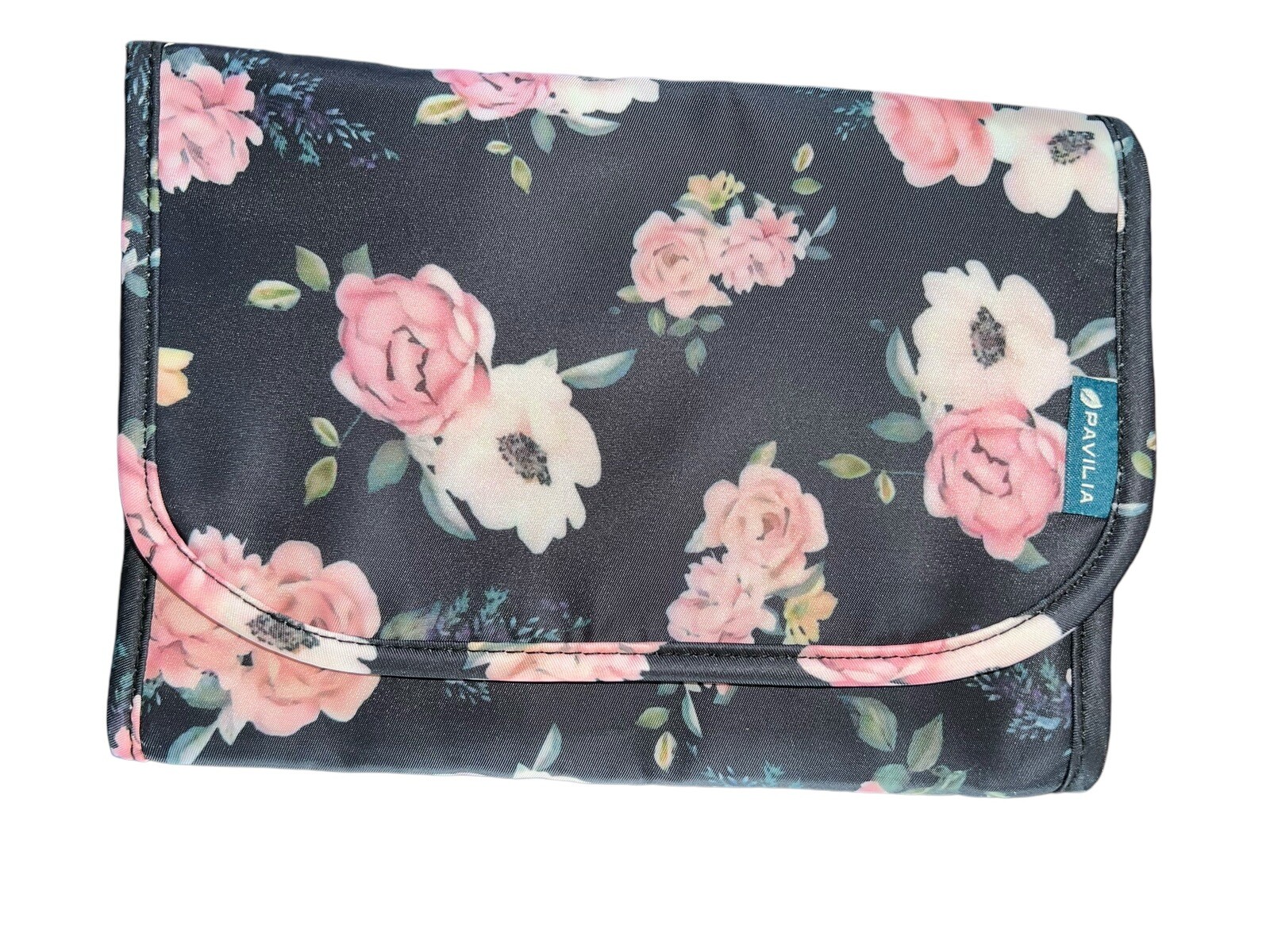 Pavilia Black Floral Foldable Travel Jewelry Bag 9x7 Inches New