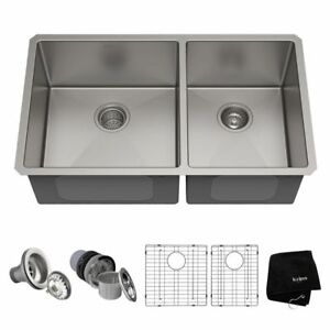 Details About Kraus Khu103 33 Undermount 60 40 Double Bowl 16 Gauge Stainless Steel Sink New