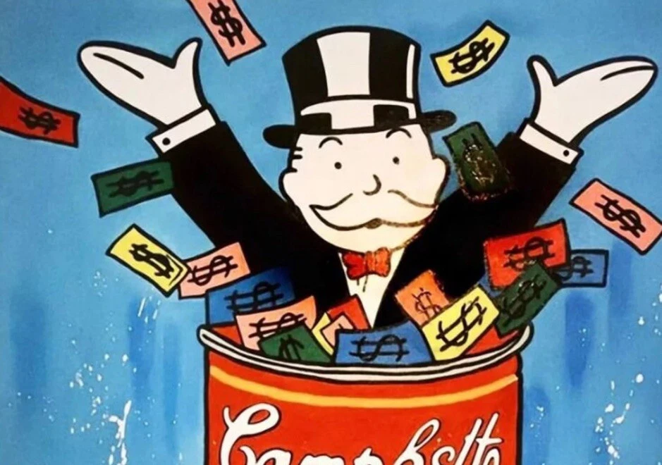 PINTURA AL ÓLEO SOBRE LIENZO CAMPBELLS SOUP ALEC MONOPOLY RARA FIRMADA Foto 2 de 4
