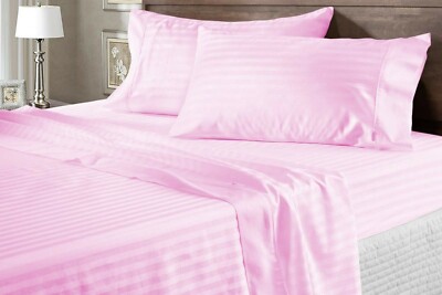 100% Egyptian Cotton 1000 TC Bedding Pink Stripes Select Item & Size