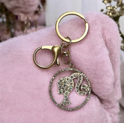 Barbie White Aurora Borealis Rhinestone Round Gold Tone Keychain/Bag ...