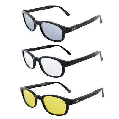 3 Pairs MotoFrames Lockdown Riding Glasses w Black Frame Blue Clear Yellow Lens