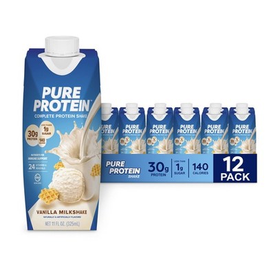 Pure Protein Vanilla Protein Shake 30g Complete Protein Vitamins A, C, D 12 Pack