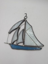 Vintage Sun Catcher Multicolor Stained Glass Ornament Sailboat Clipper Ship