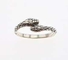 Sterling Silver 925 Double Snake Head Ring Dual Serpent Cuff Design