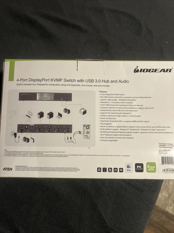 IOGEAR 4-Port DisplayPort KVMP Switch with USB 3.0 Hub (TAA Compliant) - Image 2 of 3