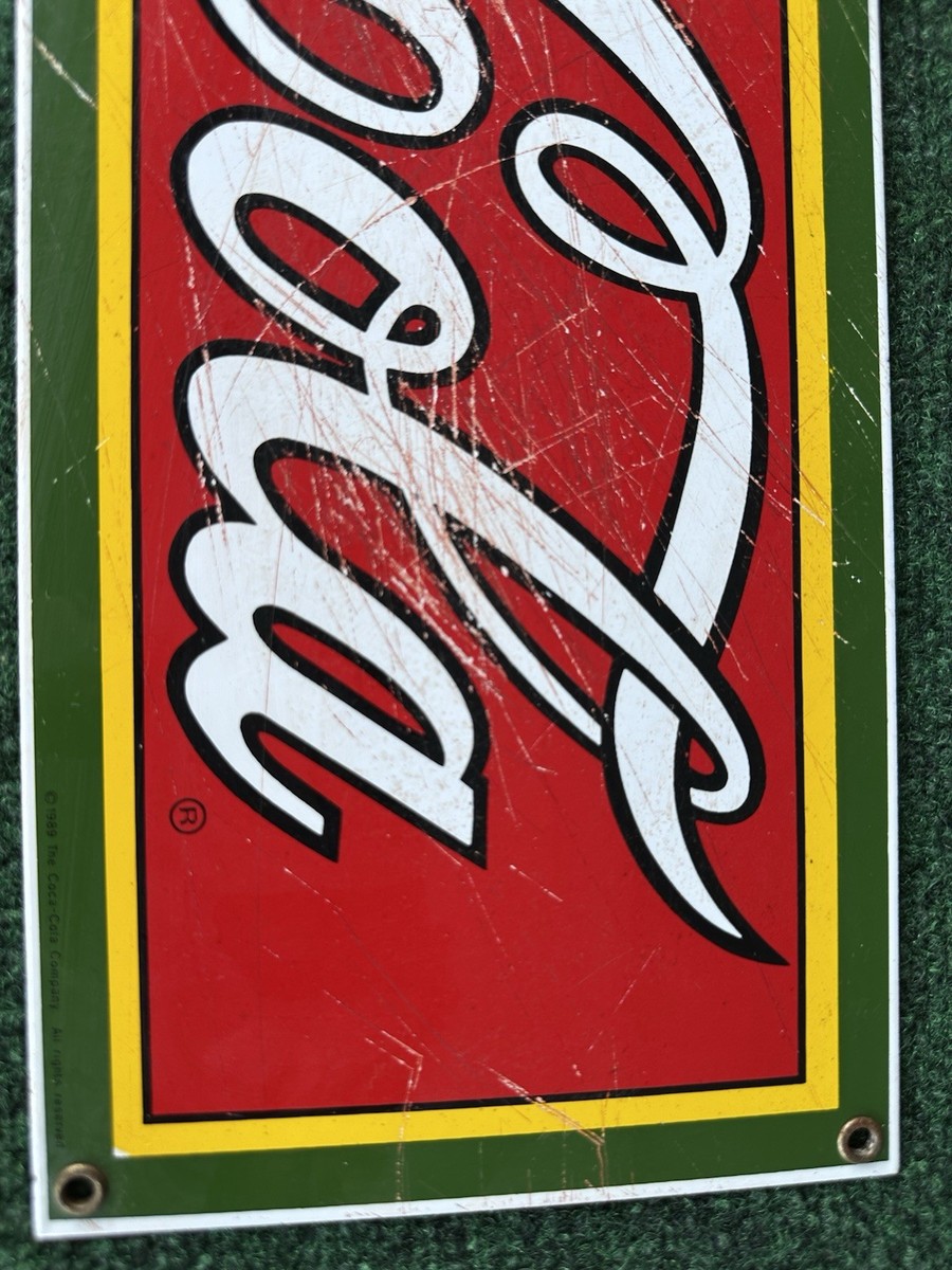 Vintage 18” X 6” Drink Coca-Cola Porcelain Metal Sign Dated 1989