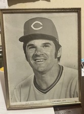 Pete Rose Vintage Framed Photograph 13x11 Inches Cincinnati Reds MLB