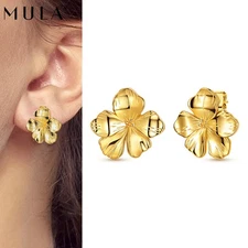 MULA European Golden Flower Stud Earrings 925 Sterling Silver For Women Jewelry