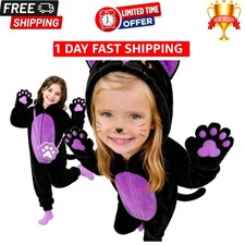 Adorable Black Cat Costume for Kids with Matching Candy Purse - Size M 7-8y 