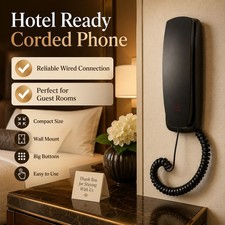 Corded Landline Telephone Black Desk Wall Mountable Phone Home Office Wired