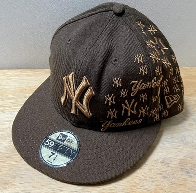59Fifty New Era NY Yankees Fitted Hat Cap  7 -1/8 100% Wool  Brown Clean Small
