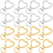 16PCS Heart Shape Keychain Clip, Gold Silver Heart Spring Snap Hook