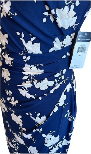 NWT Ralph Lauren Chaps XS 0 2 Navy Spring Floral Classy Ruched Jersey Dress $100 - Picture 6 of 6